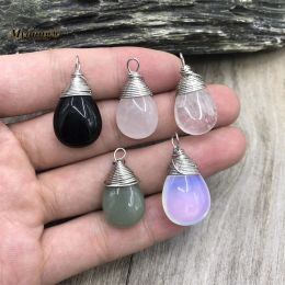 charms 10PCS Water Drop Shape Natural Crystal Onyx Aventurine Wire Wrap Stone Charms Pendants MY220604