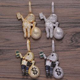 Small Size High Quality Brass CZ stones Cartoon Men Money Bag Necklace Hip hop pendant Jewellery Bling Bling Iced Out CN199 Y1220326J