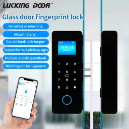 Control HAHA Lock App Bluetooth Smart Glass Door Lock Remote Unlock Fingerprint RFID IC Card Password with Time Attendance Record Report