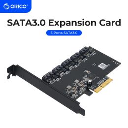 Cards ORICO PCIE to 5Port SATA3.0 Expansion Card PCIE X4 Slot Support 6Gbps PCIE to SATA Adapter HUB