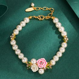 Strand Enamel Bracelet Original Designer Fashion Jewellery Crystal Pearl Rose 2024 Women's