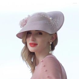 Berets X4153 Lady Summer Fascinators Elegant Sweet Lovely Temperament Flower Pearl Hat Female Millinery Polyester Fedora Cap