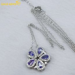 Necklaces SACE GEMS Luxury 100% 925 Sterling Silver Tanzanite Pendant Necklaces for Womne Two Ways To Wear It Fine Jewellery Birthday Gift