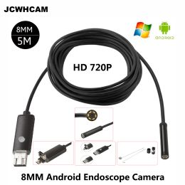 Cameras JCWHCAM HD 2MP 6 LED 8mm Len 1M 5M Android USB Endoscope IP67 Waterproof Inspection Borescope Tube Camera OTG Android Phone 720P