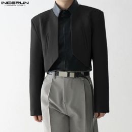 INCERUN Men Blazer Solid Color Open Stitch Long Sleeve Streetwear Casual Irregular Suits Men Fashion Thin Crop Coats S-5XL 240422