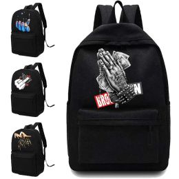 Bags Canvas High School Bag Casual Hand Pattern Printed Men Backpack Lightweight Shoulders Laptop Backpack Unisex Backpacks Sport Bag