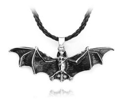 Fashion Men Braided Genuine Leather Cord Necklace With Classic Bat Pendant For Halloween European American Punk Jewelry1618131