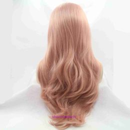 High quality fashion wig hairs online store Hot selling wigs for women with rose gold curly hair lace synthetic fiber headband and cover