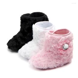 Boots Borns Plush Infant Baby Girls Solid Colour Lace Flower Fashion Winter Warming Soft Sole Shoes Snow 0-12 Month A20