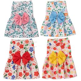 2024 Dog Dresses Floral Puppy Skirt Pet Princess Bowknot Dress Cute Doggie Summer Outfits Pets Clothes for Small Dogs Yorkie Poodle Female Cat 5 Colour Wholesale S