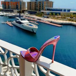 Slippers Pointe Toe Stiletto Heels Women Fashion Sexy Shoes Mixed Colour Blingbling Party Casual Slingback 2024