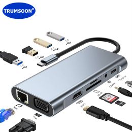 Hubs Trumsoon USB C Hub RJ45 Ethernet 4K HDMICompatible VGA Type C USB 3.0 2.0 SD TF Dock for MacBook iPad Samsung S20 Dex Switch