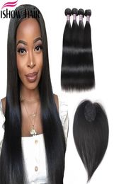 Ishow Human Hair Bundles With Closure Straight Virgin Hair Extensions 34pcs With Hair Topper Lace Closure Straight8190099