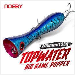 Accessories Noeby Big Game Popper Fishing Lure 205mm 133g Topwater Popper Artificial Hard Bait 4/5X Hooks for Heavy Sea GT Tuna Fishing Lure