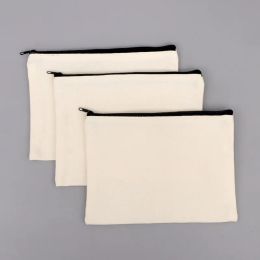 Bags 3/5 Pcs/Lot Student School Canvas Zipper Storage Bags DIY Blank Craft Cosmetic Cotton Pouches for Pencil 21x13cm