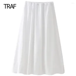 Skirts Women's Spring Summer Midi White Skirt Mid Elastic Waist In Female's Elegant Evening Party Dresses