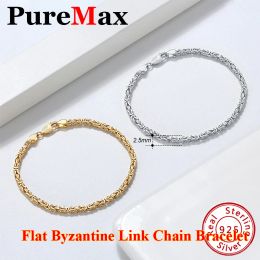 Strands 2.5mm Italian Flat Byzantine Link Chain Bracelet for Women Luxury Real S925 Sterling Silver Handmade Bracelet Couple Jewellery