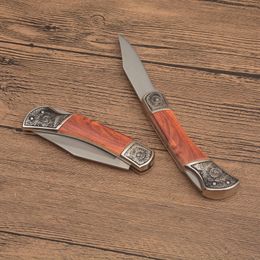 Promotion G0417 High Quality Pocket Folder Knife 8Cr13Mov Satin Blade Wood with Steel Handle Outdoor Camping Hiking Fishing EDC Knives