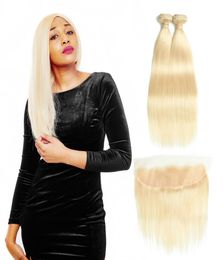 Malaysian Straight Hair Bundles With Lace Frontal Closure 613 Blonde Human Hair Frontal with Baby Hair 3 Bundles With Closure Remy2109948