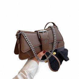 solid Colour Chain Shoulder Bag for Women Small PU Leather Handbags 2023 Vintage Luxury Brand Lady Crossbody Bag Coffee Black 76W8#