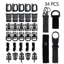 Bags 19/34PCS Molle Accessories Kit Attachment DRing Grimloc Locking Gear Clip Webbing Strap Tactical Backpack Web Elastic String