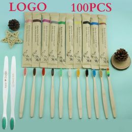 Heads 100PCS Colourful Natural Bamboo Toothbrush Set Soft Bristle Charcoal Wooden Toothbrushes Customised Logo Brush Dental Oral Care