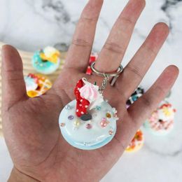 Keychains Funny Creative Simulation Food Key Chain Cute Unique Donut Pendant Women 3D Realistic Doughnut Keyring