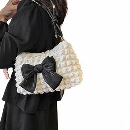 pleated Bubble Cloud Handbag Solid Color Korean Style Plaid Underarm Bag Princ Large Capacity Bow Shoulder Bag Outdoor T9jY#