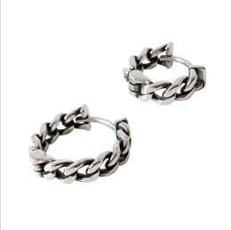 Earrings Vintage Real 925 Sterling Silver Earrings Woman Link Chain Shaped Punk Antique Silver Hoop Earring Female Decoration