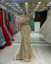 Runway Dresses 2024 Champagne Celebrity Mermaid Special Evening Party With Pearls Vestidos De Gala Opening Ceremony