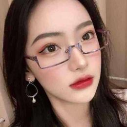 Tiktok Lower Half Frame Glasses Anti Blue Light Flat Lens Cos Female Anime Free Decorative Mirror