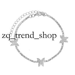 Trendy Shining Cute Butterfly Crystal Tennis Anklet for Women Gold Silver Colour Boho Sandals Rhinestone Foot Ankle Chain Jewellery 16