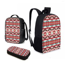 School Bags YIKELUO Vintage Aztec Printed 3PCS Backpack American Tribal Durable Mochilas Insulated Lunch Bag Pencil Case Casual