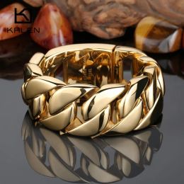 Strands KALEN 316 Stainless Steel Italy Gold Colour Bracelet Bangle Men's Heavy Chunky Link Chain Bracelet Fashion Jewellery Gifts