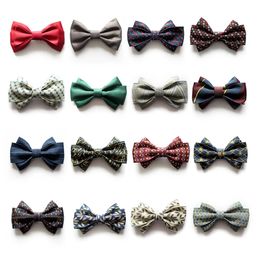 Mens formal business fashion version groom wedding black wine red highquality double striped bow tie 240412