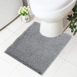 Olanly U-Shaped Chenille Toilet Rug Absorbent Quick Dry Soft Bathroom Plush Carpet Floor Decor Anti-Slip Shower Pad Bath Mat 240419