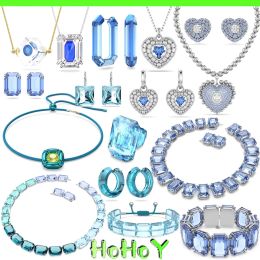 Bracelets 2024 New Jewellery Set Blue Crystal Series Women's Necklaces, Earrings, Bracelets, Rings, High Quality Charm Gifts Wholesale