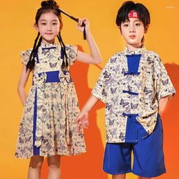 Stage Wear Chinese Style Costume Girls Jazz Dance Boys Street Clothes Causal Hip Hop Outfits Performace Clothing VDL69