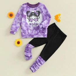 Clothing Sets Kid Toddler Girls Fall Outfits Long Sleeve Graphic Sweatshirt Top Patchwork Print Legging Pants 2PCS