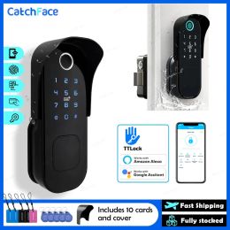 Control Fingerprint Waterproof Outdoor Garden Lock Remote Control TTLock App Code Keyless Smart Door Lock Electric Rim Lock and Gateway