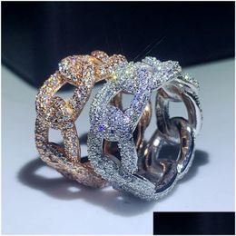 Rings Luxury Cross Hip Hop Unique Brand Vintage Jewelry 925 Sier Rose Gold Fill White Clear 5A Cubic Zirconia Party Women Ring Drop D Dhda9