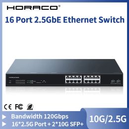 Switches HORACO 16 Port 2.5GbE Ethernet Switch 2 Port 10G SFP+ Slot Network Switch 120G Bandwidth Networking Hub Internet Splitter