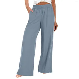 Women's Pants Cotton And Linen Trousers Summer Wide-Legged Casual Loose High-Waisted Wide-Leg With Pockets Official Store