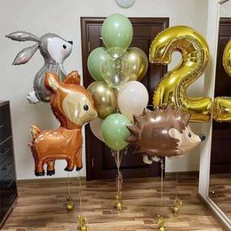 Party Decoration 13pcs Gold 32inch Number Animal Foil Balloons 2nd Happy Birthday Decorations Kids Girl Boy 2 Year Old Anniversary Supplies