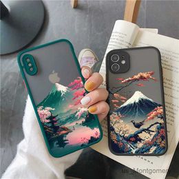 Cell Phone Cases Aesthetic Mount Fuji Landscape Map Phone Case For 7 8 Plus 14 13 12 11 15 Pro Max Mini XR XS X Shockproof Cover