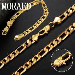 Strands 18k Gold Jewelry Sets 2 Piece 8mm Figaro Chain Necklace Bracelet Woman Man Wedding Engagement Gifts