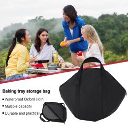 Grills Baking Pan Storage Bag with Handle 600D Oxford Grilling Pan Pouch Camping Cookware Organizer Outdoor BBQ Iron Pot Carrier Bag