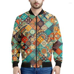 Men's Jackets Vintage Bohemian 3d Printed Jacket For Men Women Flower Pattern Sweatshirts Tops Long Sleeves Zipper Bomber Coats Male Clothes