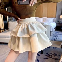 Skirts Gagarich 2024 Black Puffy Skirt Women Spring Autumn High Waist Thin Wool Cake Small Pleated Solid A-line Short Lady