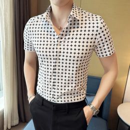 Shirts Plus Size 4XLM Summer Short Sleeve Print Shirts For Men Clothing 2023 Simple Business Casual Slim Fit Blouse Homme Streetwear